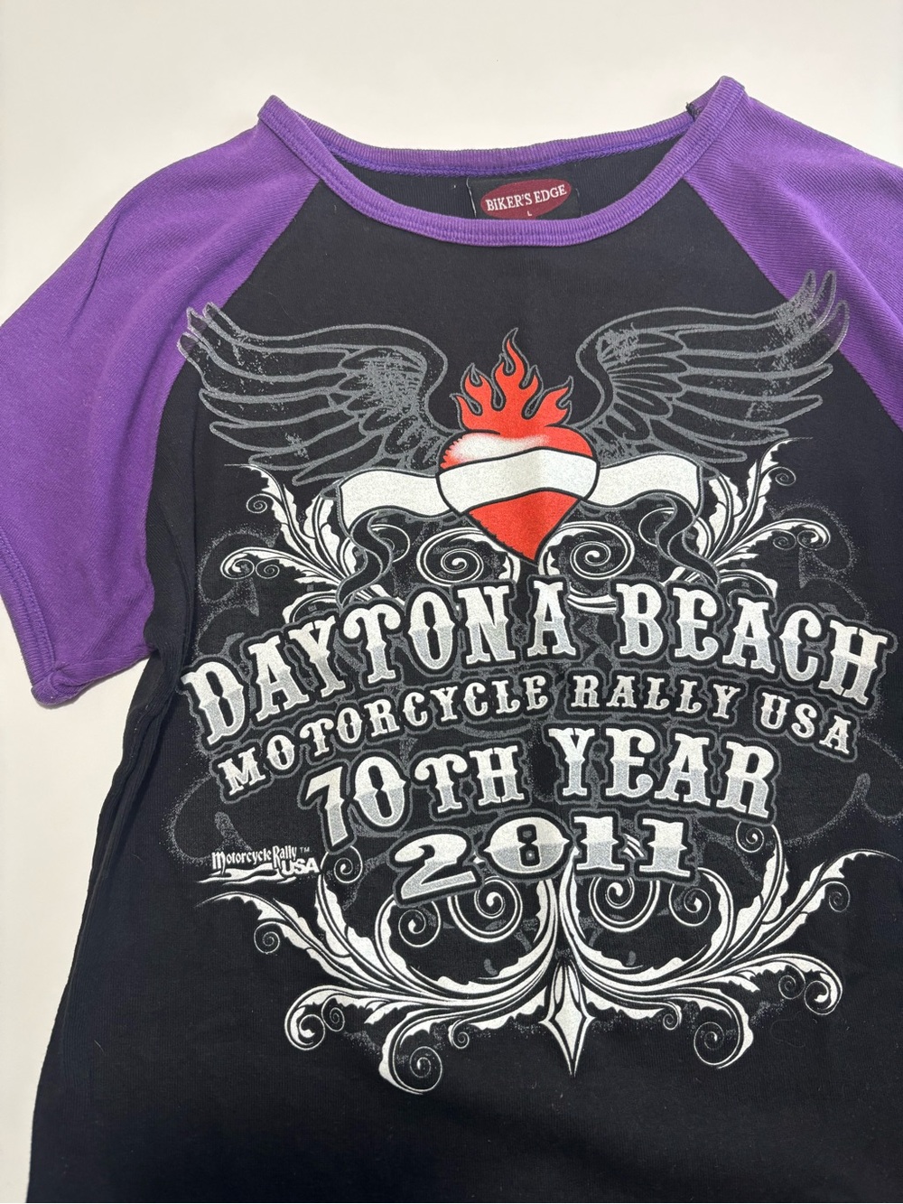 Biker’s Edge Black & Purple Cotton Short Sleeve Raglan Biker T-Shirt
